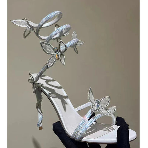 Elegant Crystal-Embellished Gladiator Sandals with Butterfly Detail for Summer Parties and Prom